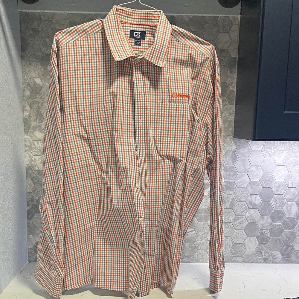 Whataburger Cutter & Buck Orange and Blue Checkered Dress Shirt